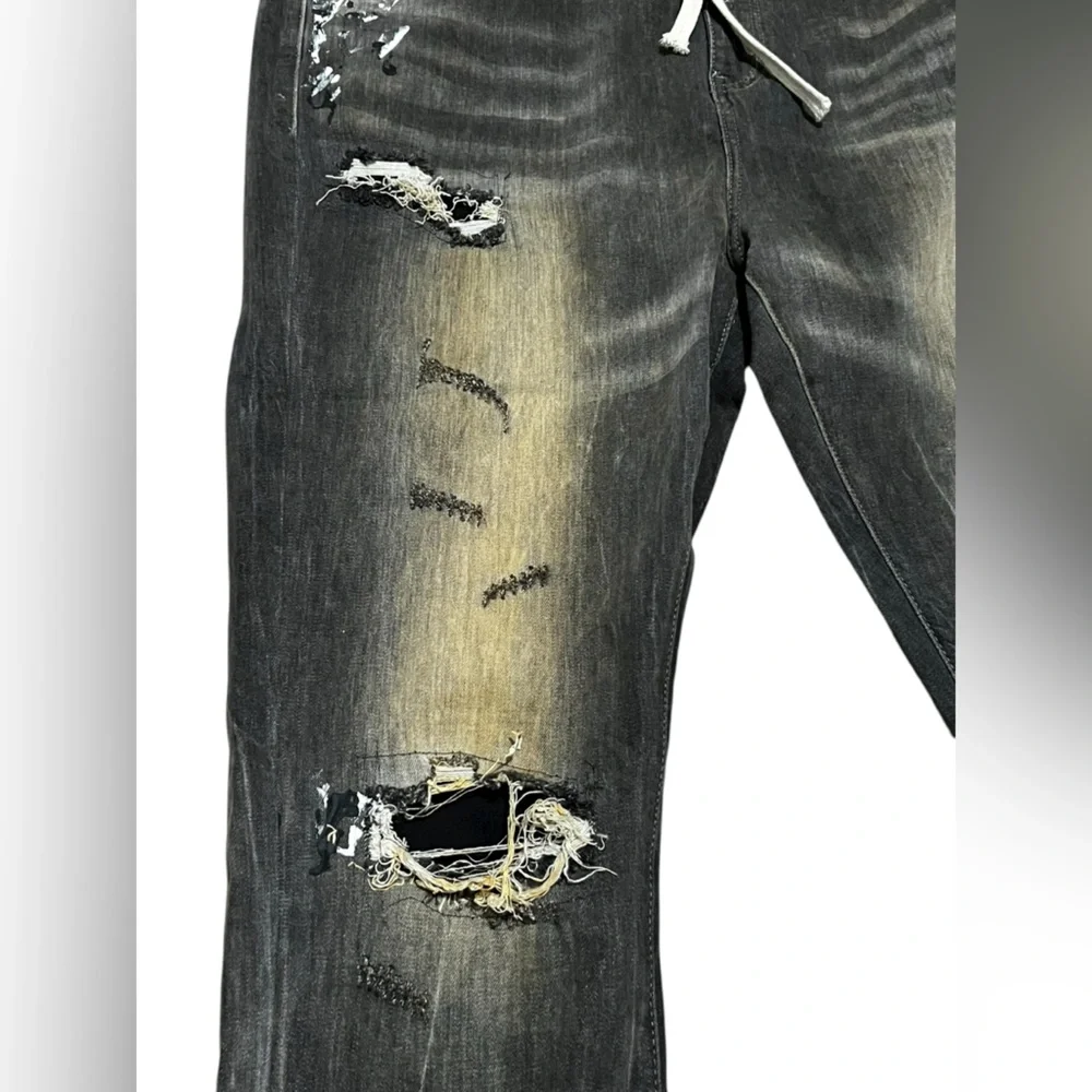 THRT Men's Detroit denim black denim distressed ripped Pants jeans size‎ 44